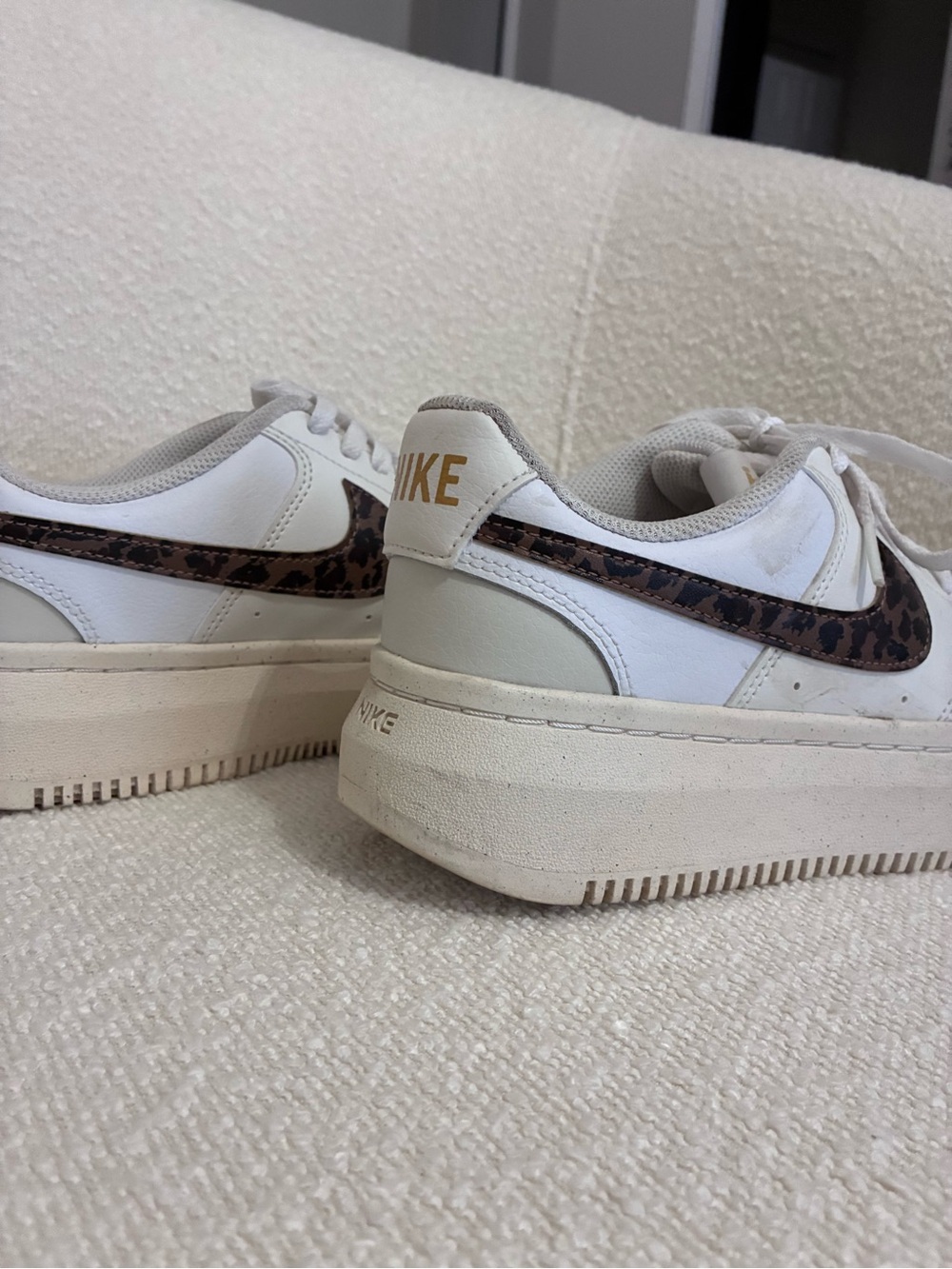 Nike Court Vision Alta White Leopard Print Leather Low Top Sneakers Womens - Picture 4 of 6